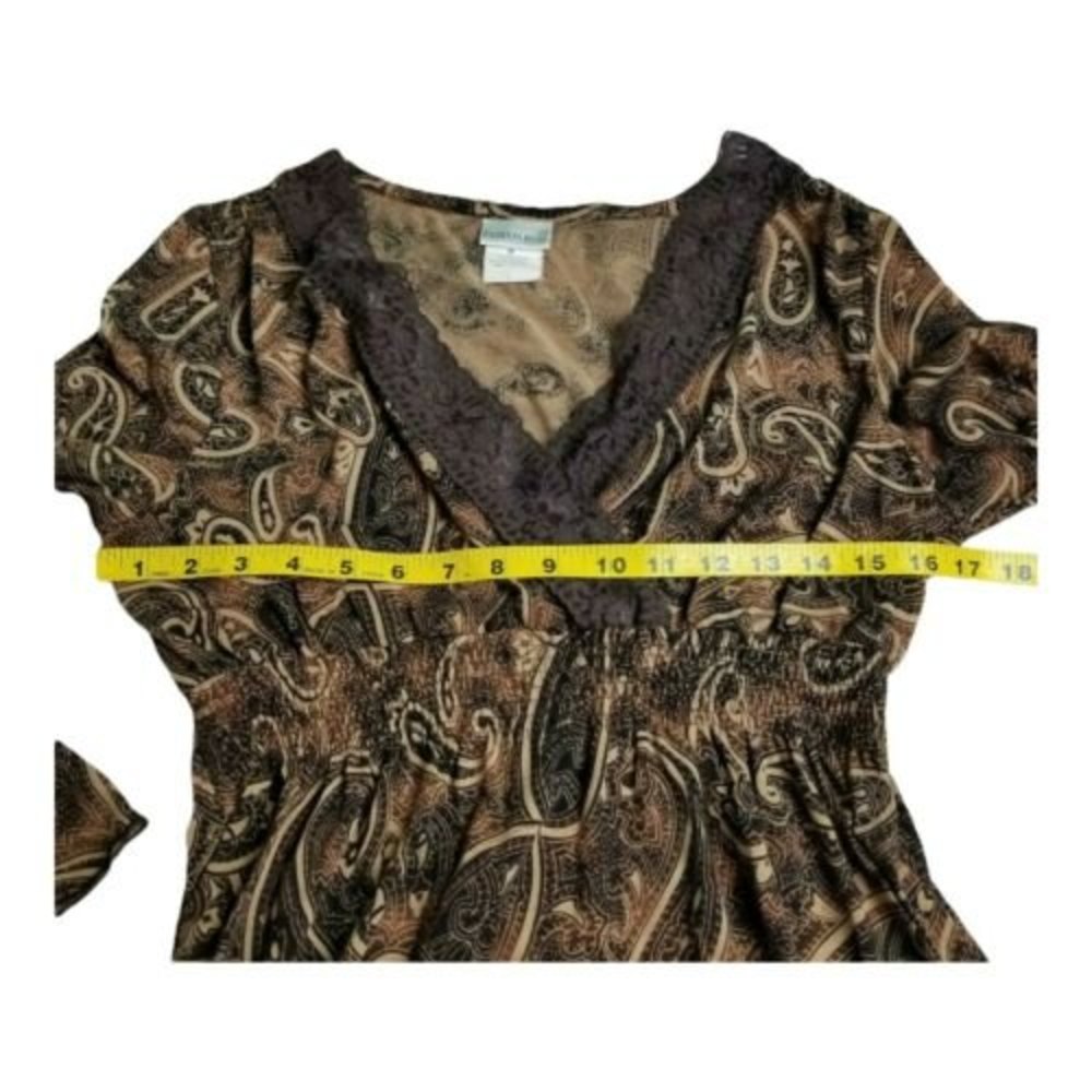 FASHION BUG Paisley V Neck Peasant Top Womens Sz M Boho Brown Long Sleeve - Picture 10 of 12